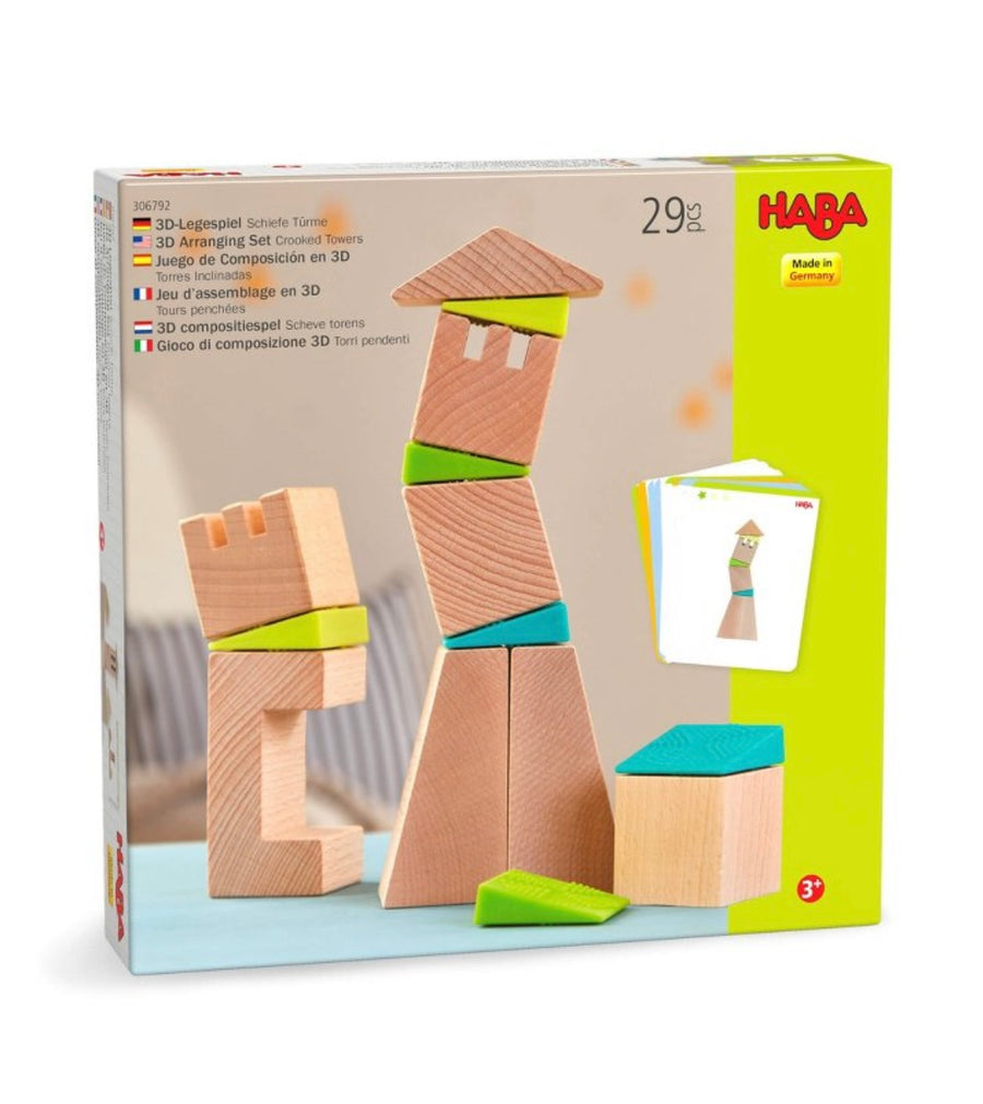 HABA Crooked Tower Wooden Blocks with Pattern Cards (Made in Germany)