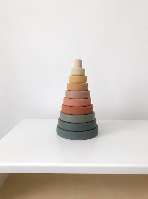 SABO concept Wooden Pyramid Stacker - Green & Mustard