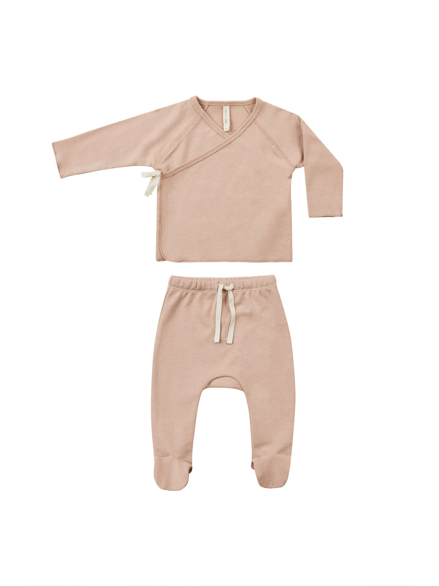 Wrap Top + Footed Pant Set | Blush