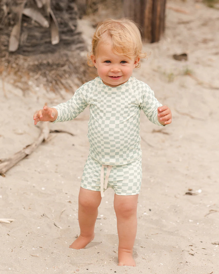 Rash Guard Boy Set | Seafoam Check