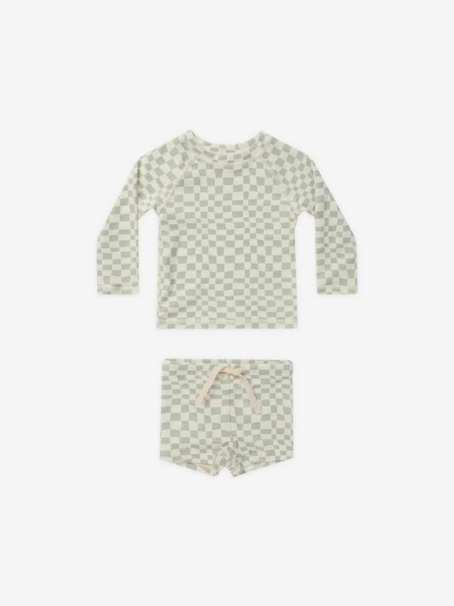 Rash Guard Boy Set | Seafoam Check