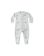 Baby onesie with fish pattern on a white background