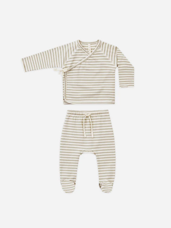 Wrap Top + Footed Pant Set | Ash Stripe