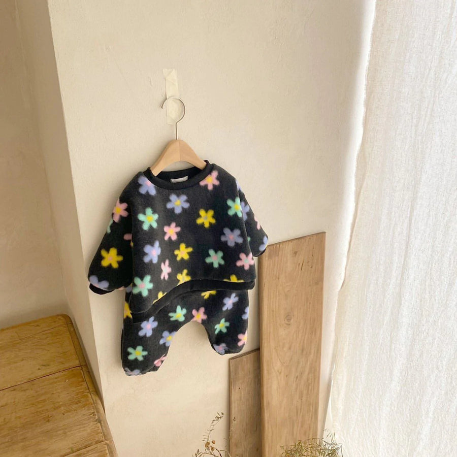 Flower Fleece Top Bottom Set